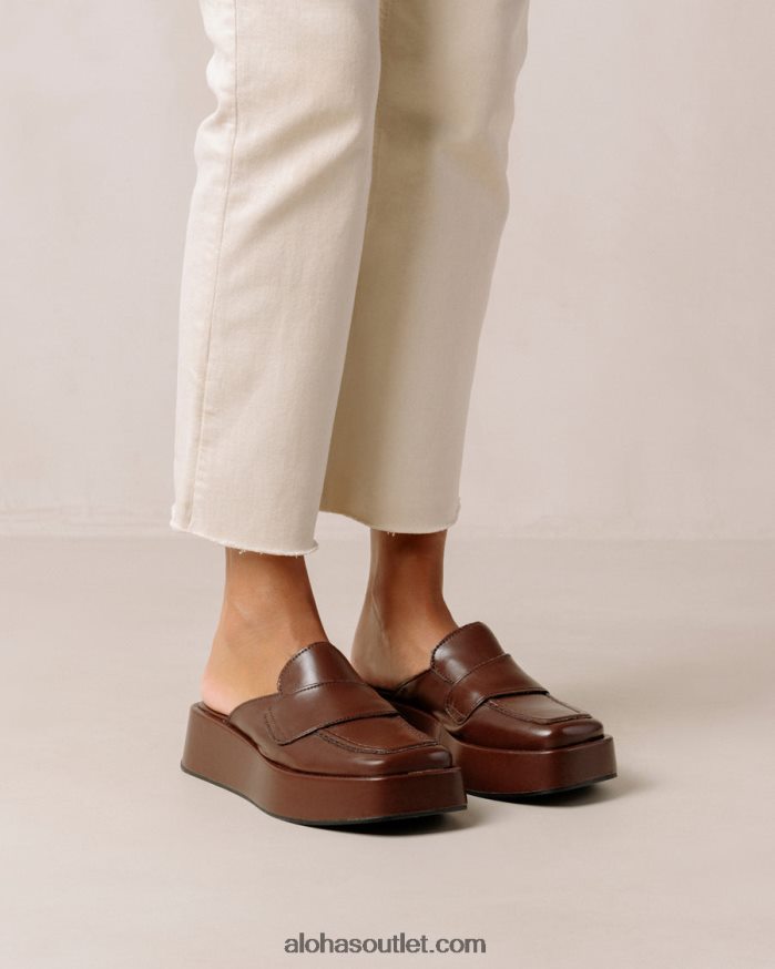 mulheres têmpera - mocassim marrom escuro de couro vegano Alohas 4P88ZX313 marrom escuro
