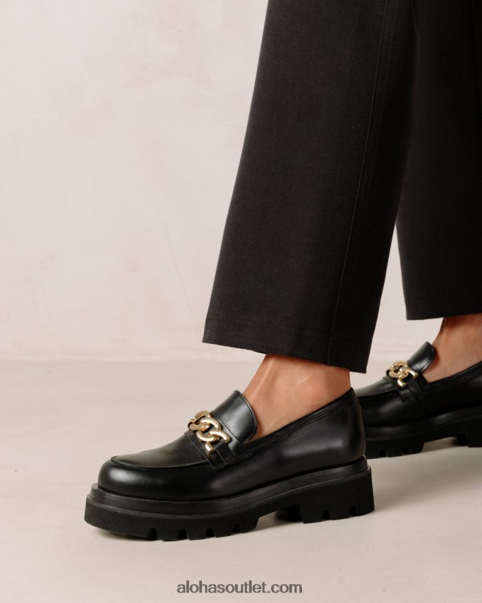 mulheres track - mocassins de couro preto Alohas 4P88ZX412 corrente preta