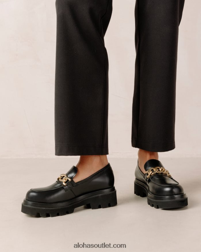 mulheres track - mocassins de couro preto Alohas 4P88ZX412 corrente preta