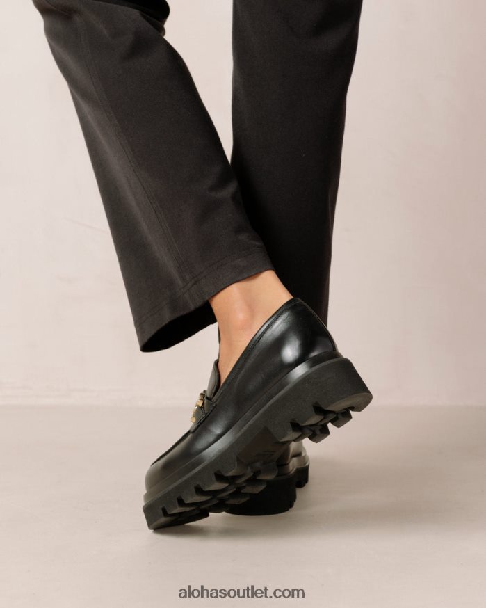mulheres track - mocassins de couro preto Alohas 4P88ZX412 corrente preta