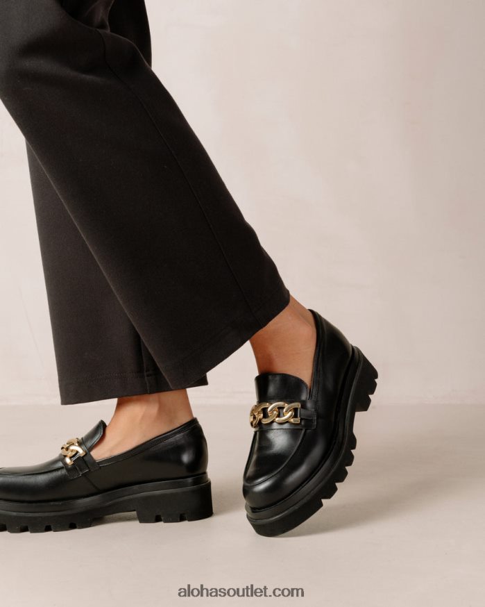 mulheres track - mocassins de couro preto Alohas 4P88ZX412 corrente preta