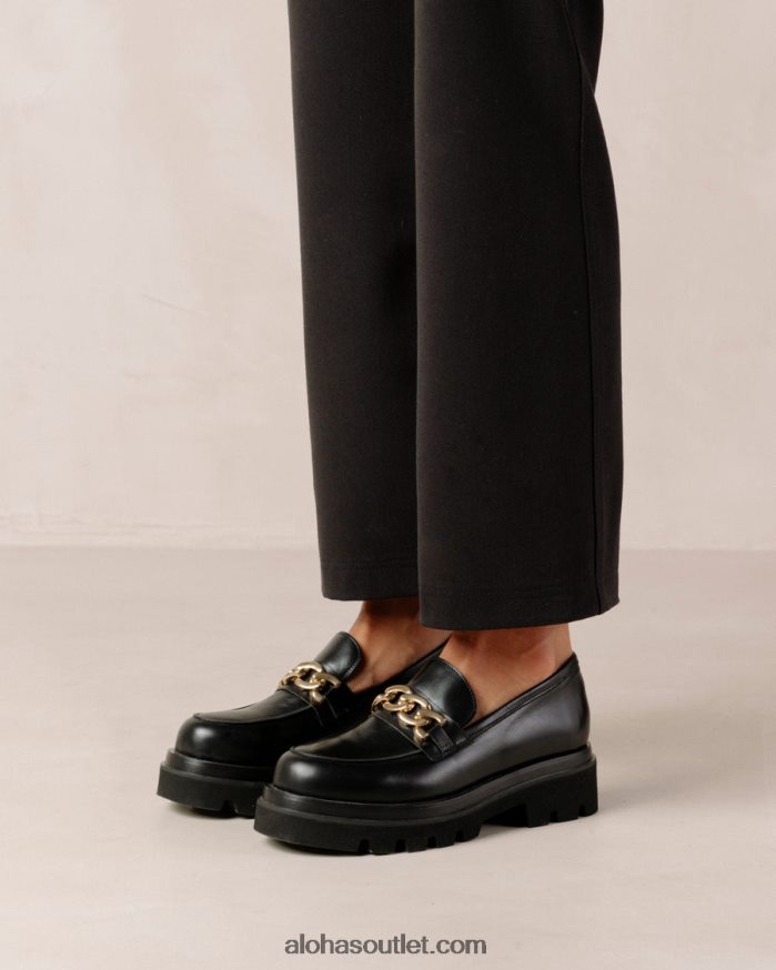 mulheres track - mocassins de couro preto Alohas 4P88ZX412 corrente preta