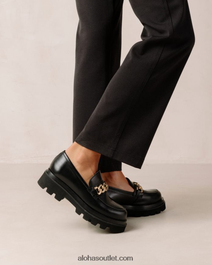 mulheres track - mocassins de couro preto Alohas 4P88ZX412 corrente preta