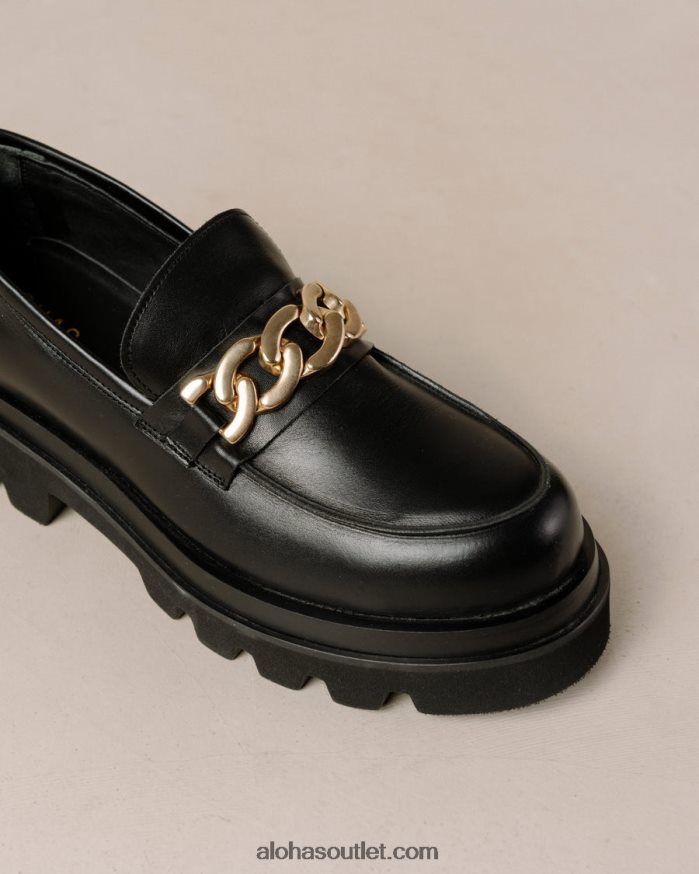 mulheres track - mocassins de couro preto Alohas 4P88ZX412 corrente preta