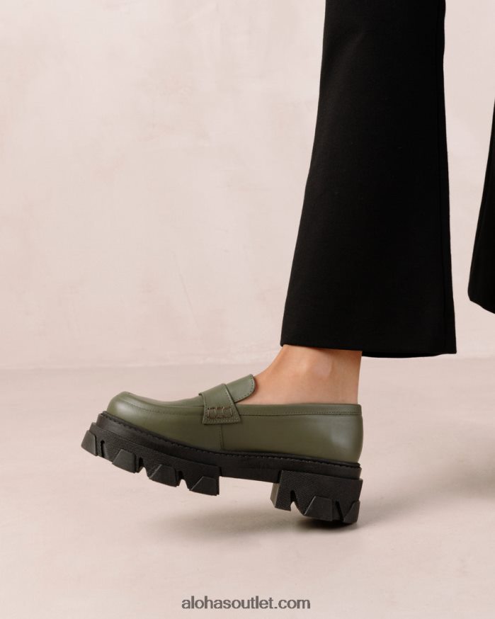 mulheres trailblazer - mocassim de couro verde Alohas 4P88ZX26 azeitona empoeirada