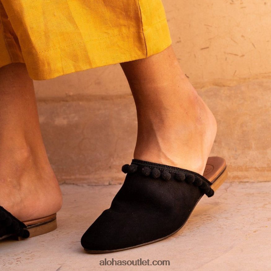 mulheres alex pom pom - mule de couro preto Alohas 4P88ZX527 preto
