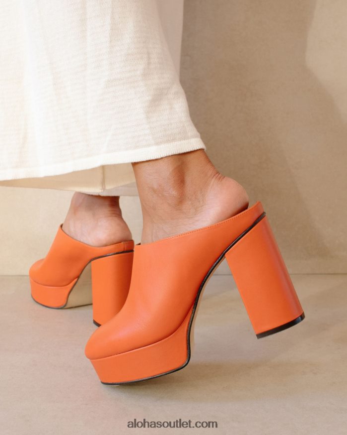 mulheres clock out - mules de couro laranja Alohas 4P88ZX495 laranja pomelo
