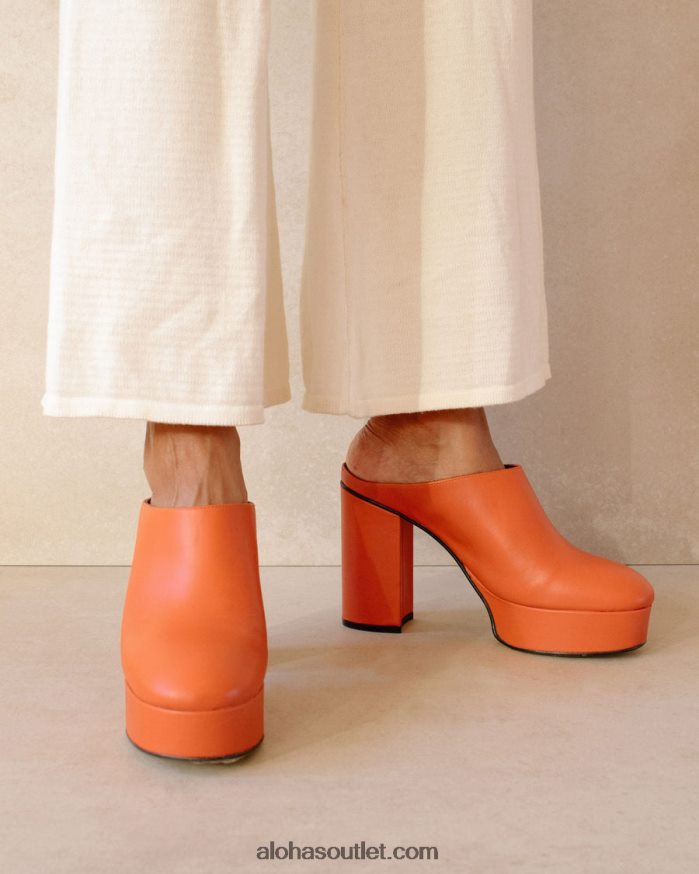 mulheres clock out - mules de couro laranja Alohas 4P88ZX495 laranja pomelo