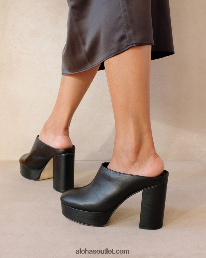 mulheres clock out - mules de couro preto Alohas 4P88ZX496 preto