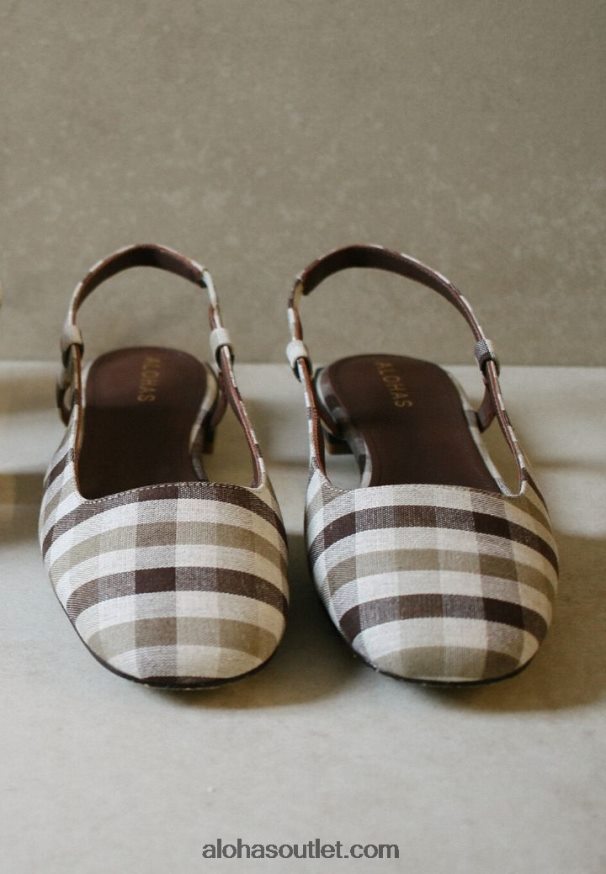 mulheres holly check - mule de couro marrom Alohas 4P88ZX503 verifique a impressão marrom da lona