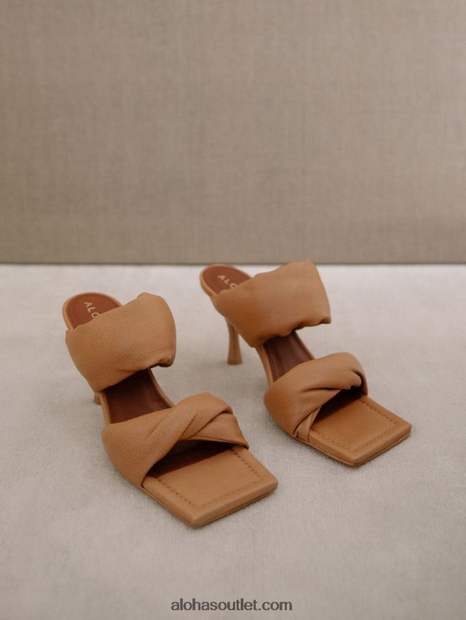 mulheres tira de torção - mules de couro marrom Alohas 4P88ZX277 camelo