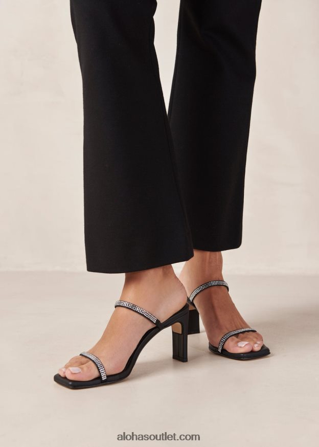 mulheres cannes glow - sandália couro preto e cristais Alohas 4P88ZX162 brilho preto