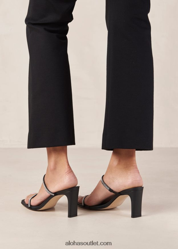 mulheres cannes glow - sandália couro preto e cristais Alohas 4P88ZX162 brilho preto