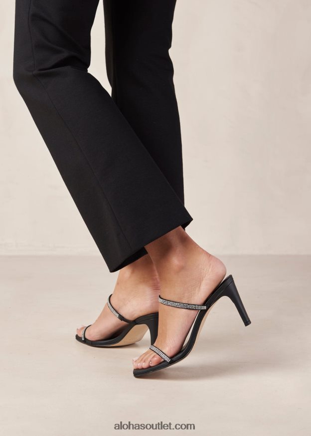 mulheres cannes glow - sandália couro preto e cristais Alohas 4P88ZX162 brilho preto