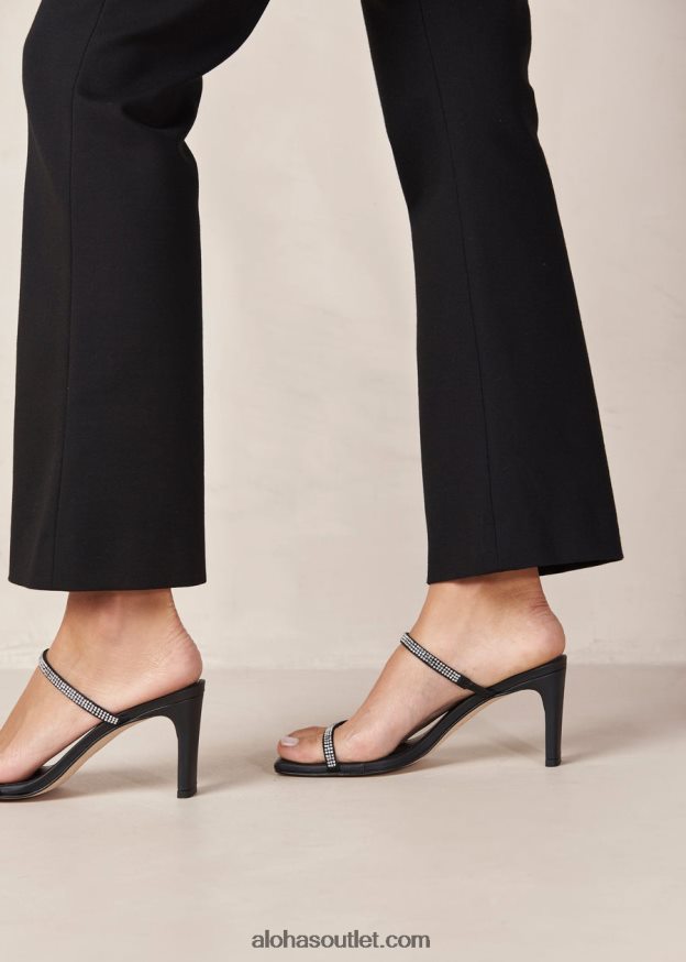 mulheres cannes glow - sandália couro preto e cristais Alohas 4P88ZX162 brilho preto