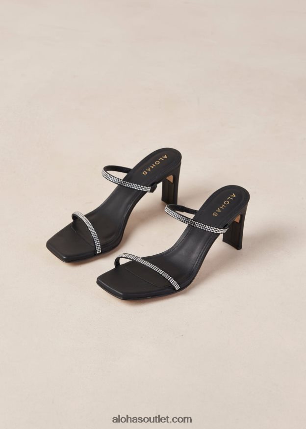 mulheres cannes glow - sandália couro preto e cristais Alohas 4P88ZX162 brilho preto