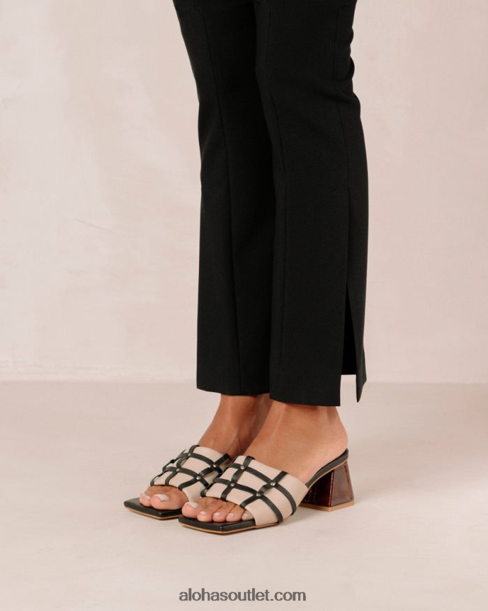 mulheres diorite - sandália de couro preto e bege Alohas 4P88ZX398 pedra bege preto