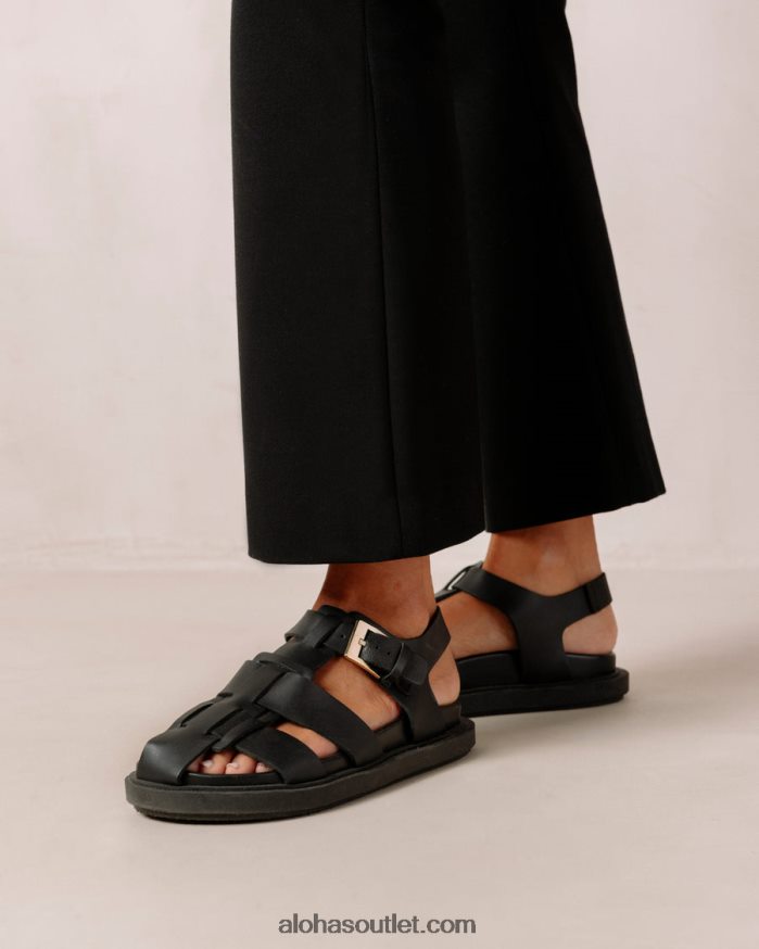 mulheres espinha dorsal - sandálias de couro preto Alohas 4P88ZX413 preto