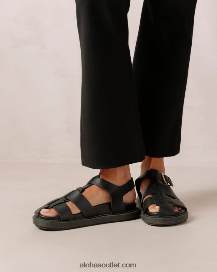 mulheres espinha dorsal - sandálias de couro preto Alohas 4P88ZX413 preto