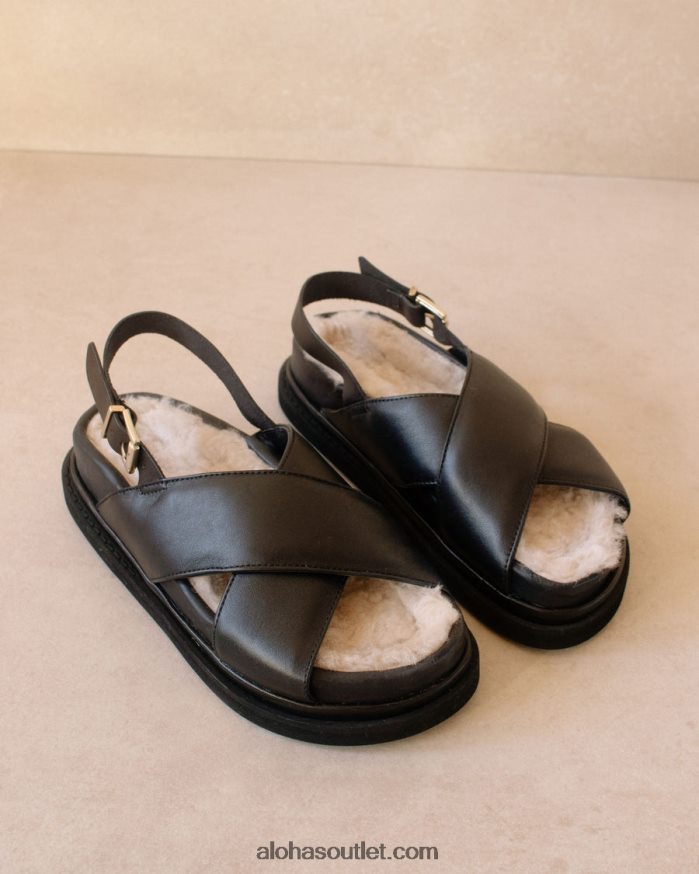 mulheres marshmallow furry - sandália preta de couro Alohas 4P88ZX128 preto