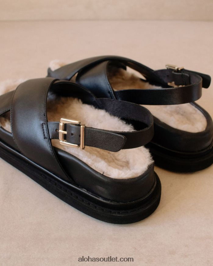 mulheres marshmallow furry - sandália preta de couro Alohas 4P88ZX128 preto