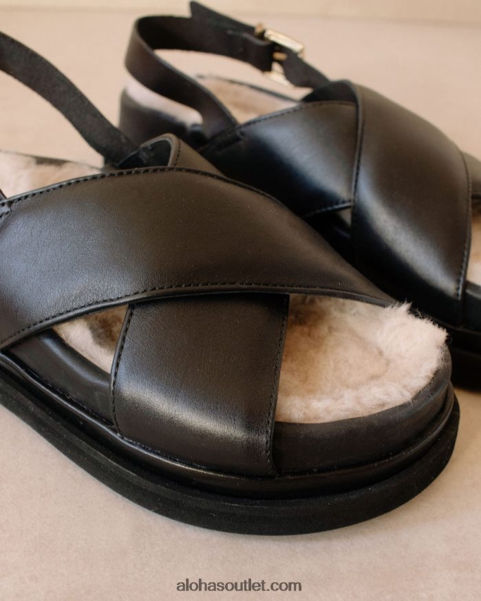 mulheres marshmallow furry - sandália preta de couro Alohas 4P88ZX128 preto