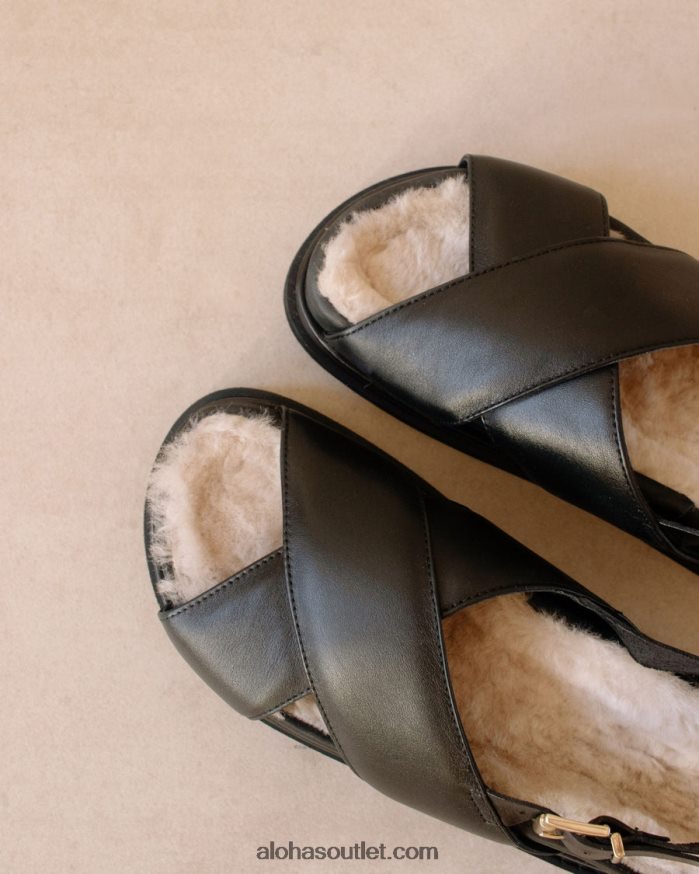 mulheres marshmallow furry - sandália preta de couro Alohas 4P88ZX128 preto