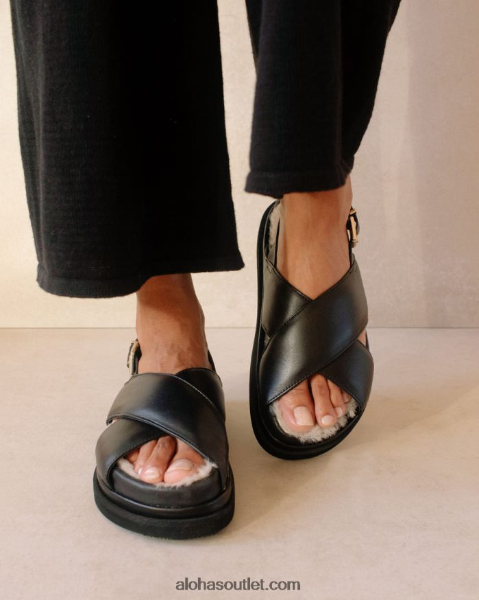 mulheres marshmallow furry - sandália preta de couro Alohas 4P88ZX128 preto