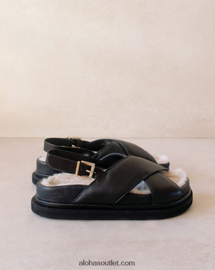 mulheres marshmallow furry - sandália preta de couro Alohas 4P88ZX128 preto