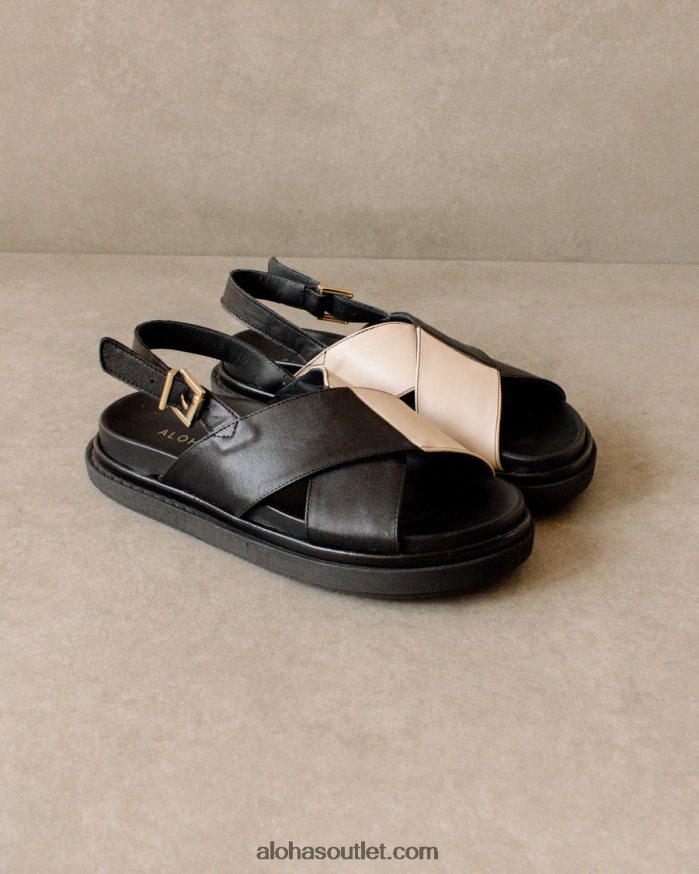mulheres marshmallow - sandália de couro preta e branca Alohas 4P88ZX124 marfim preto bicolor
