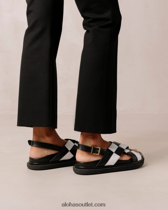 mulheres marshmallow scacchi - sandália de couro preto e branco Alohas 4P88ZX115 escachis preto branco