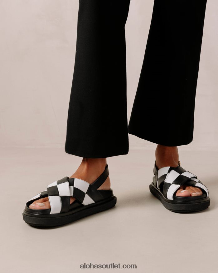mulheres marshmallow scacchi - sandália de couro preto e branco Alohas 4P88ZX115 escachis preto branco
