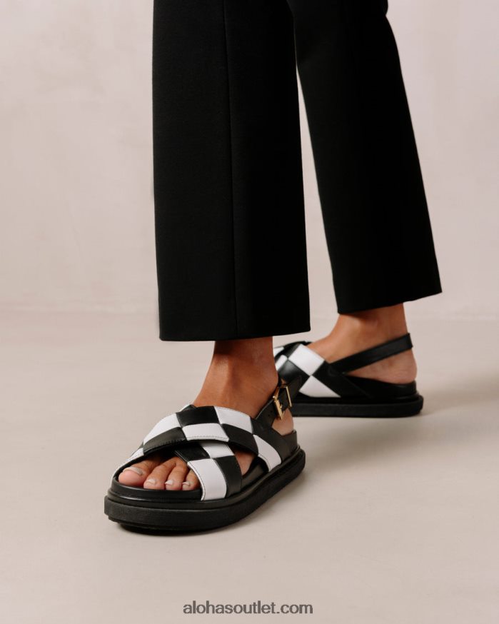 mulheres marshmallow scacchi - sandália de couro preto e branco Alohas 4P88ZX115 escachis preto branco