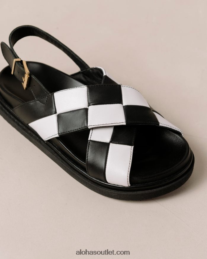 mulheres marshmallow scacchi - sandália de couro preto e branco Alohas 4P88ZX115 escachis preto branco