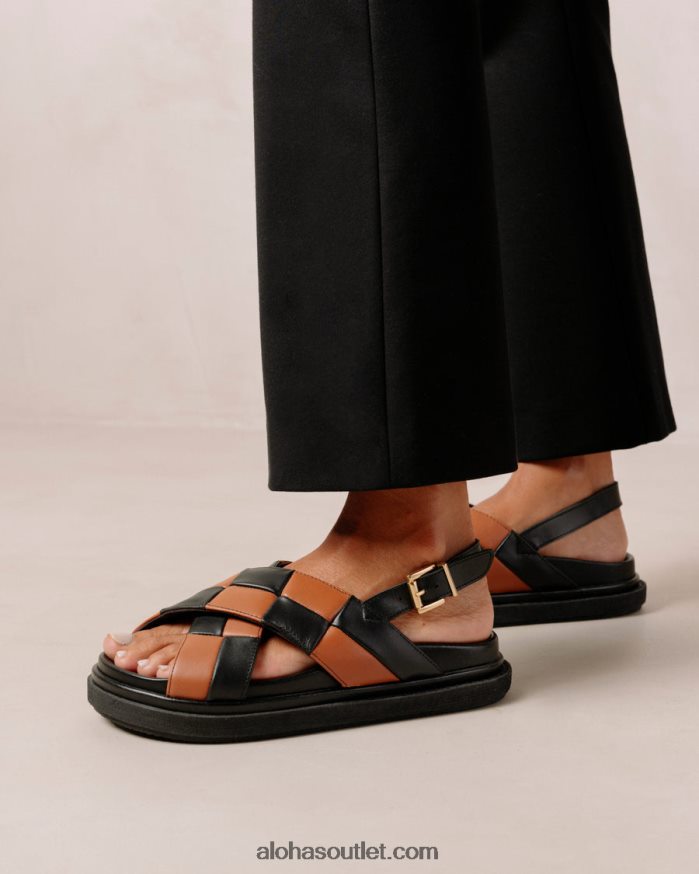 mulheres marshmallow scacchi - sandália de couro preto e marrom Alohas 4P88ZX117 escachi preto bronzeado