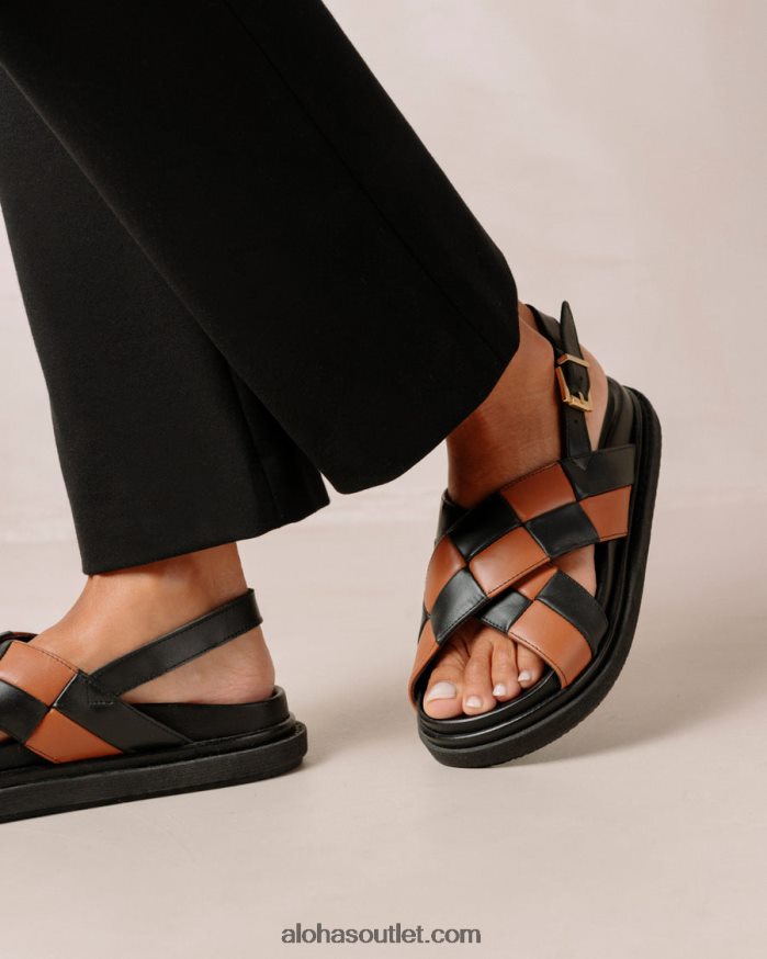 mulheres marshmallow scacchi - sandália de couro preto e marrom Alohas 4P88ZX117 escachi preto bronzeado