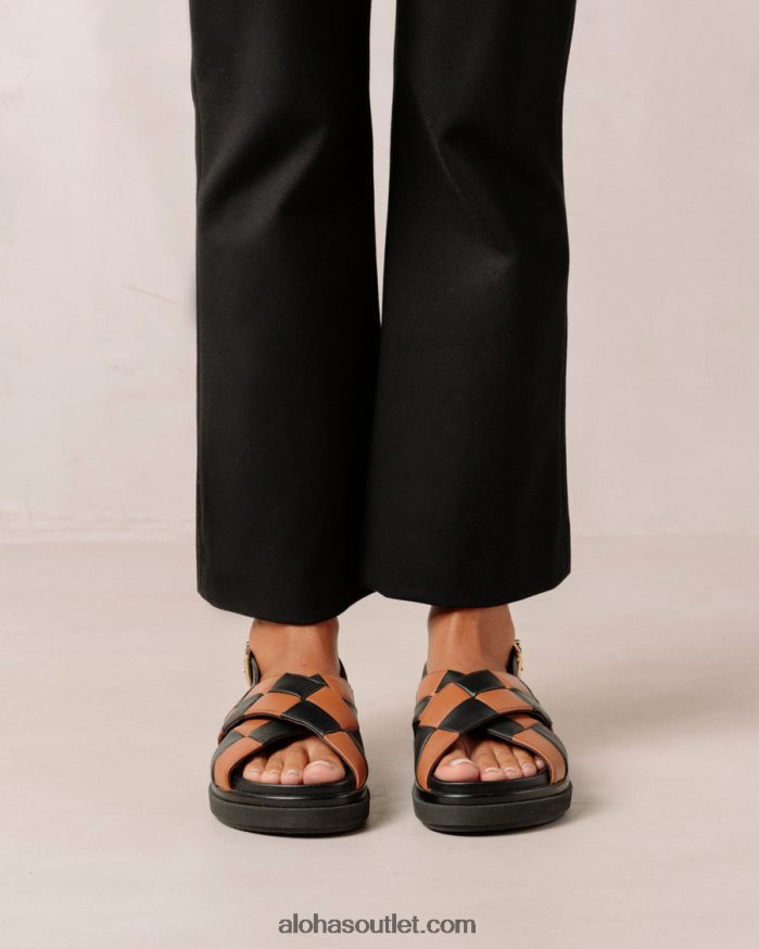 mulheres marshmallow scacchi - sandália de couro preto e marrom Alohas 4P88ZX117 escachi preto bronzeado