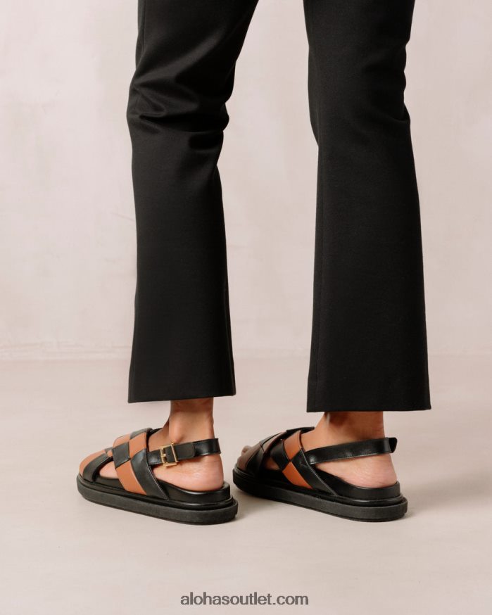 mulheres marshmallow scacchi - sandália de couro preto e marrom Alohas 4P88ZX117 escachi preto bronzeado