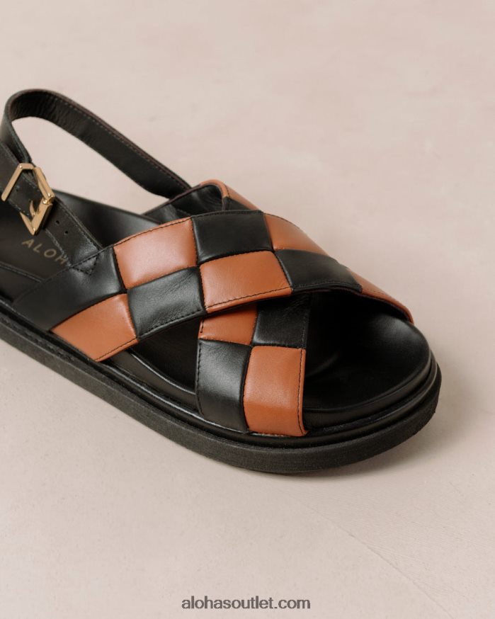 mulheres marshmallow scacchi - sandália de couro preto e marrom Alohas 4P88ZX117 escachi preto bronzeado