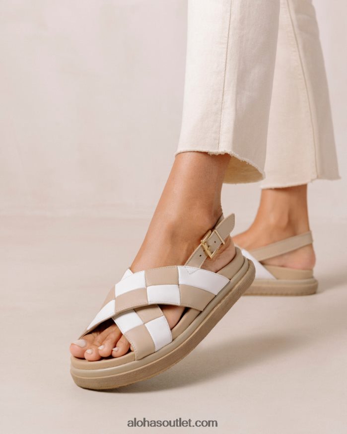 mulheres marshmallow scacchi - sandálias de couro branco e bege Alohas 4P88ZX127 pedra scacchi bege marfim