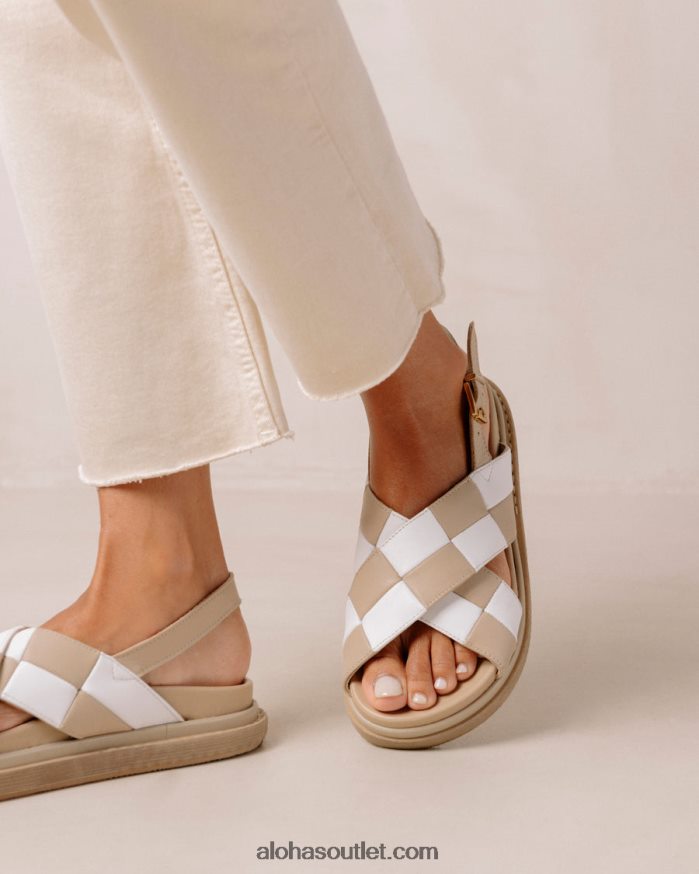 mulheres marshmallow scacchi - sandálias de couro branco e bege Alohas 4P88ZX127 pedra scacchi bege marfim