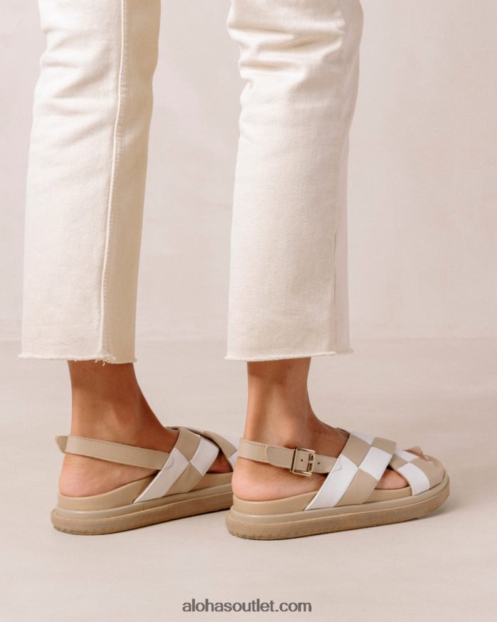 mulheres marshmallow scacchi - sandálias de couro branco e bege Alohas 4P88ZX127 pedra scacchi bege marfim