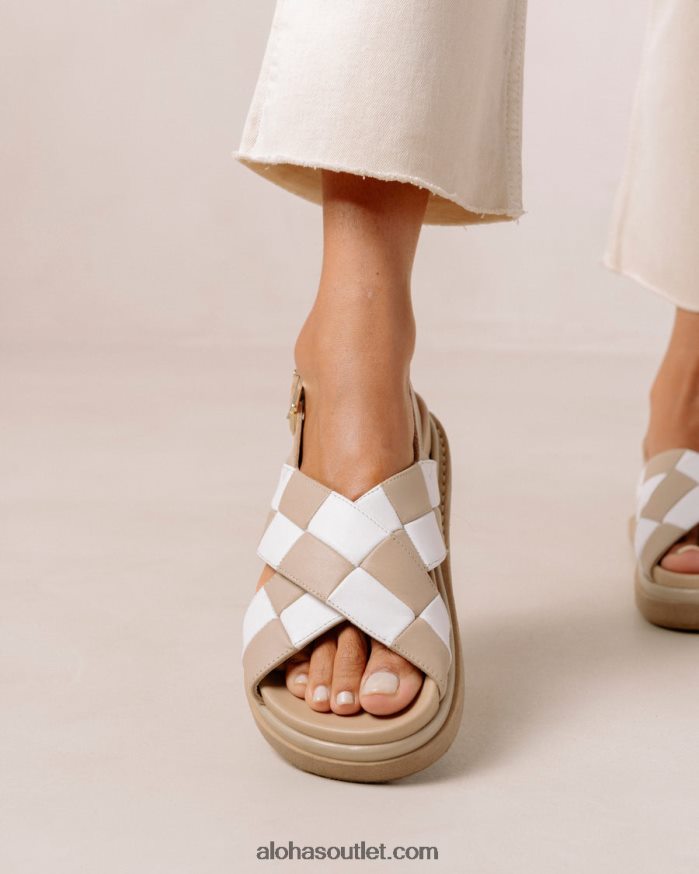 mulheres marshmallow scacchi - sandálias de couro branco e bege Alohas 4P88ZX127 pedra scacchi bege marfim