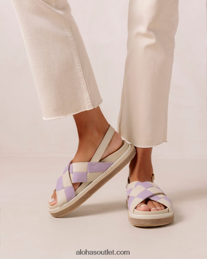 mulheres marshmallow scacchi - sandálias de couro branco e roxo Alohas 4P88ZX122 escachi marfim lilás