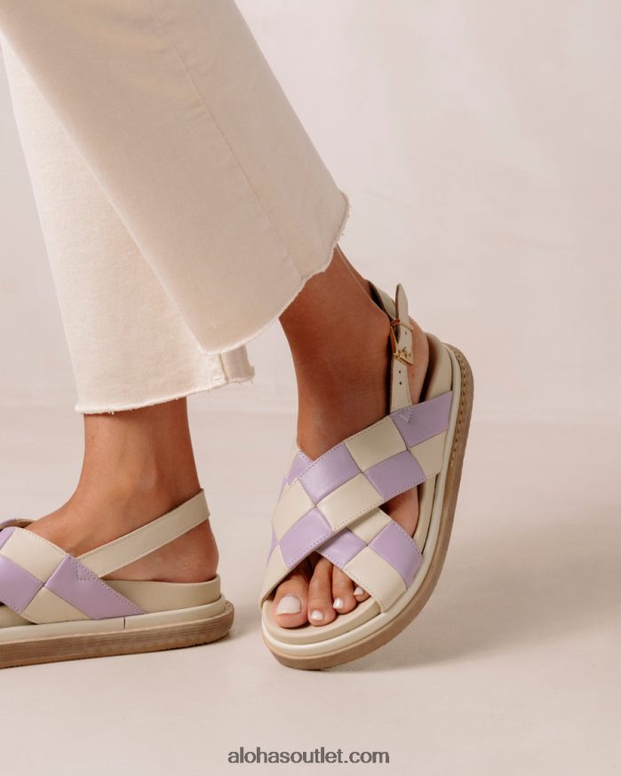 mulheres marshmallow scacchi - sandálias de couro branco e roxo Alohas 4P88ZX122 escachi marfim lilás