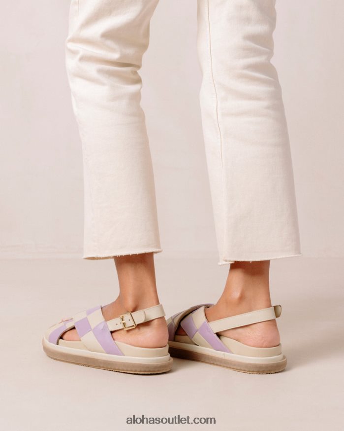 mulheres marshmallow scacchi - sandálias de couro branco e roxo Alohas 4P88ZX122 escachi marfim lilás