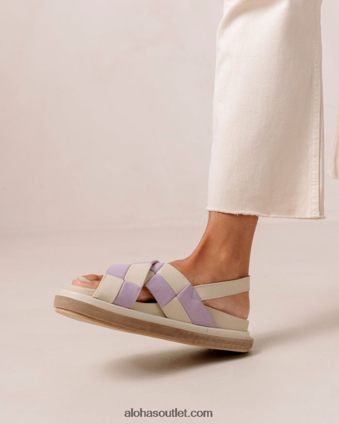 mulheres marshmallow scacchi - sandálias de couro branco e roxo Alohas 4P88ZX122 escachi marfim lilás