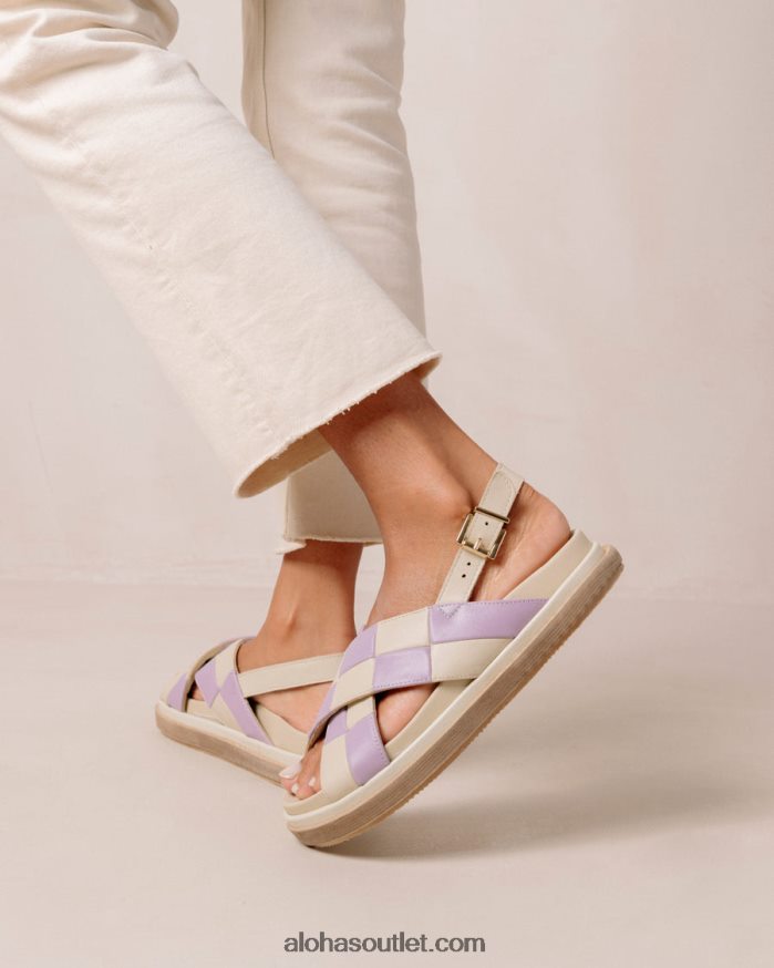 mulheres marshmallow scacchi - sandálias de couro branco e roxo Alohas 4P88ZX122 escachi marfim lilás