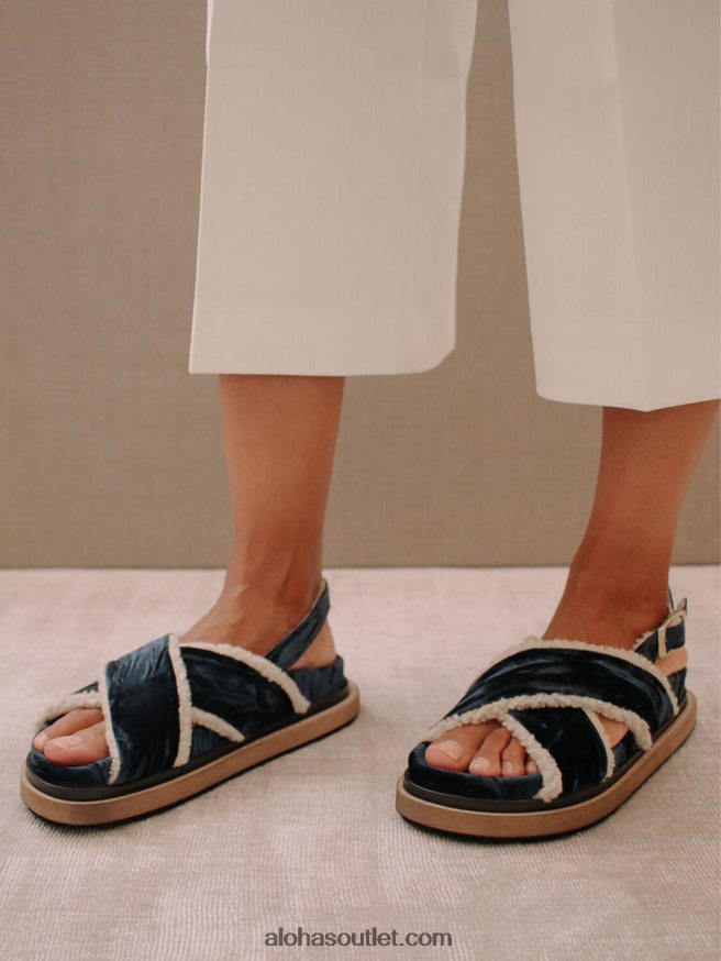 mulheres marshmallow - veludo azul e sandálias shearling Alohas 4P88ZX113 veludo azul