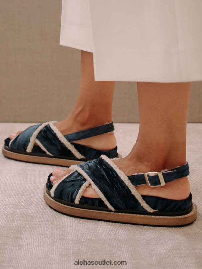 mulheres marshmallow - veludo azul e sandálias shearling Alohas 4P88ZX113 veludo azul